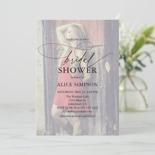 Chic Script Modern Foto Brautparty Einladung (Stehend Vorderseite)