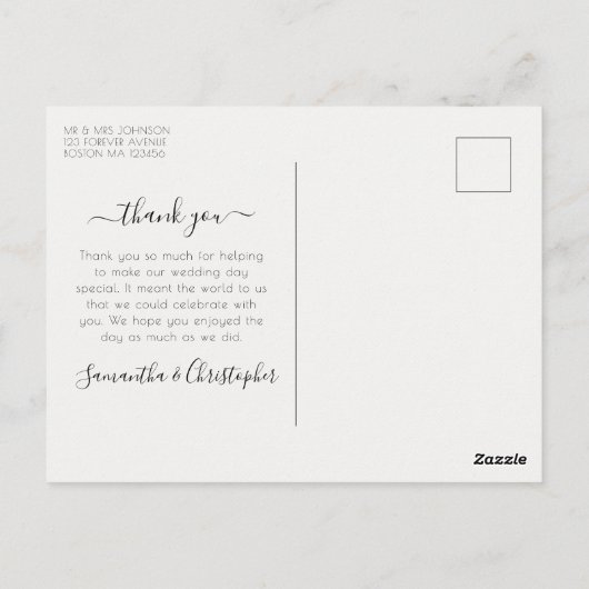 Chic Script Modern Foto Collage Wedding Vielen Dan Postkarte (Rückseite)