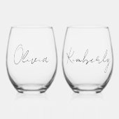 Chic Script Monogram Bachelorette-Brautparty Weinglas Ohne Stiel (Vorderseite)