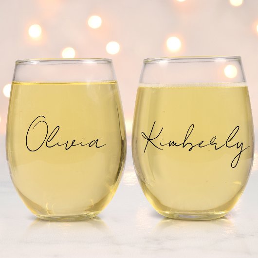 Chic Script Monogram Bachelorette-Brautparty Weinglas Ohne Stiel