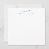 Chic Script Monogram Initial Navy Blue Stationery Mitteilungskarte (Vorderseite)