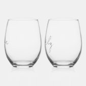 Chic Script Monogram Junggeselinnen-Abschied Weinglas Ohne Stiel (Links)