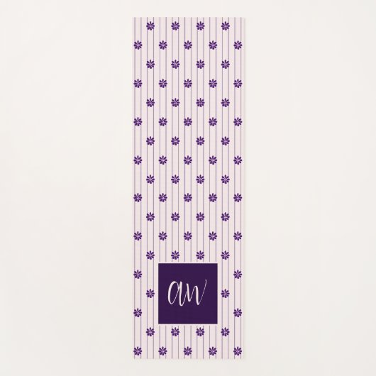 Chic Script Monogramm Blumen Rosa Violett Gestreif Yogamatte (Vorderseite)