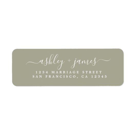 Chic Script Moss Gray Wedding Rücksendeadresse (Vorne)