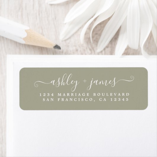 Chic Script Moss Gray Wedding Rücksendeadresse (Insitu)