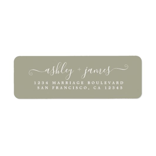 Chic Script Moss Gray Wedding Rücksendeadresse (Vorne)