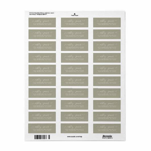 Chic Script Moss Gray Wedding Rücksendeadresse (Vorne)