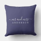 Chic Script Mr. Navy Blue Newlywed Monogram Kissen (Rückseite)