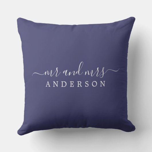 Chic Script Mr. Navy Blue Newlywed Monogram Kissen (Rückseite)