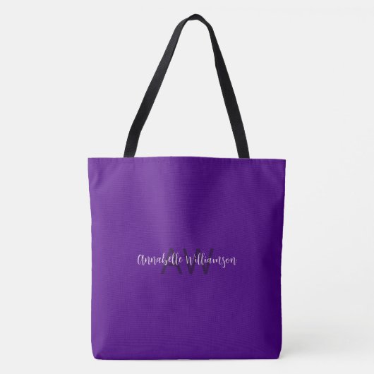 Chic Script Name & Monogram Solid Indigo Lila Tasche (Vorderseite)