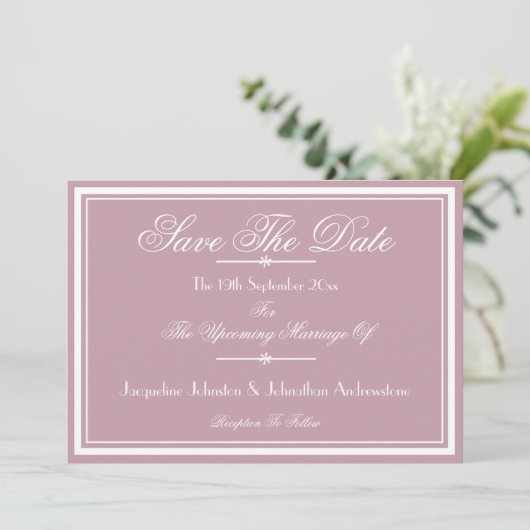 Chic Script Names Dusty Pink Save the Date Ankündigung (Stehend Vorderseite)