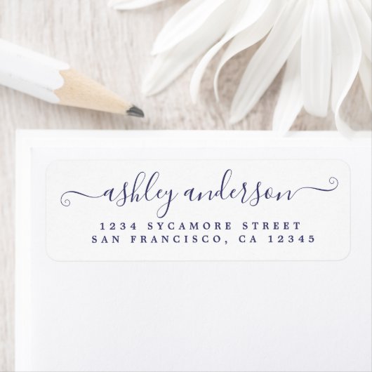 Chic Script Navy Blue Name Rücksendeadresse (Insitu)