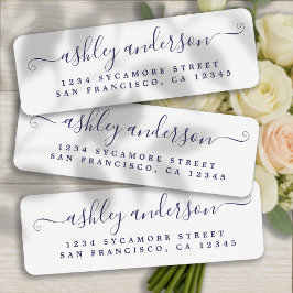 Chic Script Navy Blue Name Rücksendeadresse