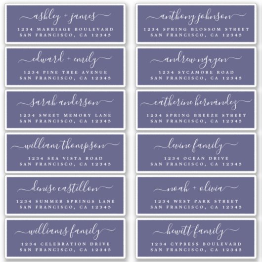 Chic Script Navy Blue Wedding Guest Address Labels (Vorderseite)