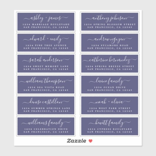 Chic Script Navy Blue Wedding Guest Address Labels (Blatt)