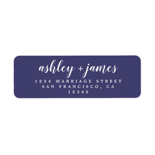 Chic Script Navy Blue Wedding Rücksendeadresse (Vorne)