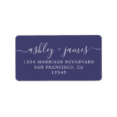 Chic Script Navy Blue Wedding-Rücksendeadresse Lab Adressaufkleber (Vorne)