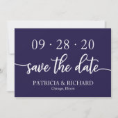 Chic Script Navy Blue Wedding speichern das Datum Einladung (Vorderseite)