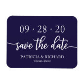 Chic Script Navy Blue Wedding speichern das Datum Magnet (Horizontal)