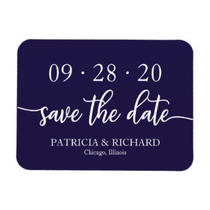 Chic Script Navy Blue Wedding speichern das Datum Magnet
