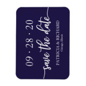 Chic Script Navy Blue Wedding speichern das Datum Magnet (Vertikal)