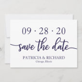 Chic Script Navy Blue White Wedding speichern das Einladung (Vorderseite)