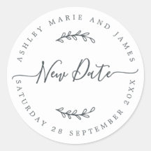 Chic Script New Date Postponed Wedding Label