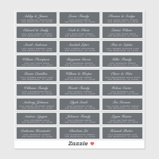 Chic Script Off-Black Wedding Guest Address Labels (Blatt)