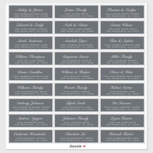 Chic Script Off-Black Wedding Guest Address Labels (Blatt)