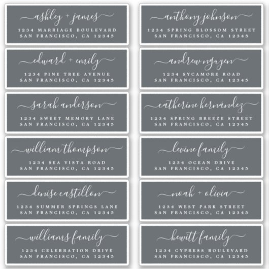 Chic Script Off-Black Wedding Guest Address Labels (Vorderseite)