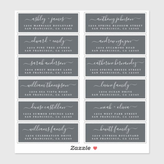 Chic Script Off-Black Wedding Guest Address Labels (Blatt)