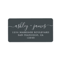 Chic Script Off-Black Wedding Return Address Label