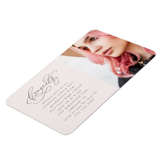 Chic Script One Foto Pink Graduation Party Magnet (Linke Seite)