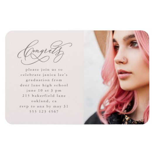 Chic Script One Foto Pink Graduation Party Magnet (Horizontal)