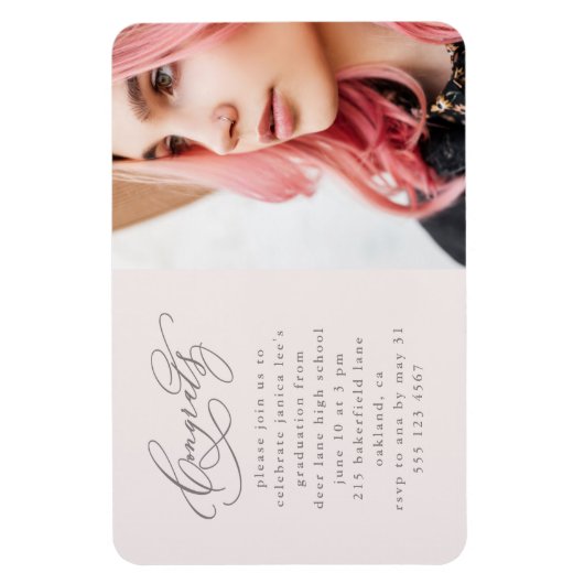 Chic Script One Foto Pink Graduation Party Magnet (Vertikal)