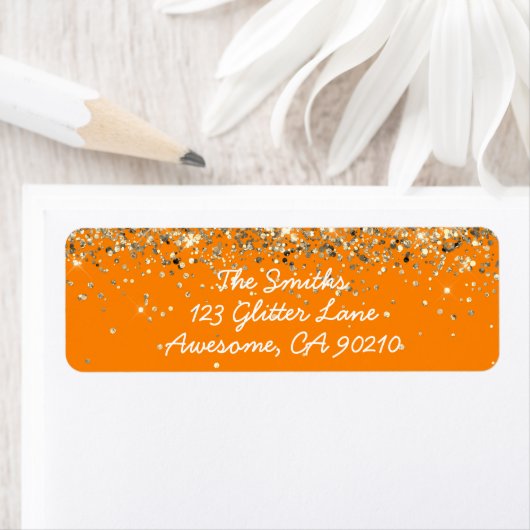Chic Script Orange Glitzer Wedding Rücksendeadress (Insitu)