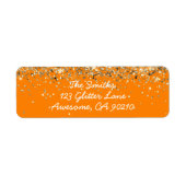 Chic Script Orange Glitzer Wedding Rücksendeadress (Vorne)