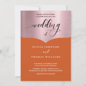 Chic Script Orange Metallic Rose Gold Wedding Einladung (Vorderseite)