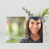 Chic Script Overlay Abschluss Foto Einladung (Stehend Vorderseite)