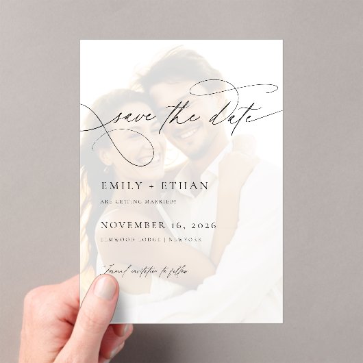 Chic Script Overlay-Foto Hochzeitssache Datum spei Acryleinladungen (Insitu (Handheld))