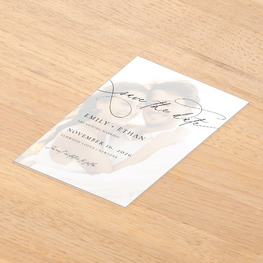 Chic Script Overlay-Foto Hochzeitssache Datum spei Acryleinladungen (Ablage )