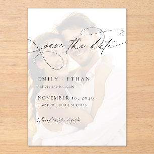 Chic Script Overlay-Foto Hochzeitssache Datum spei Acryleinladungen