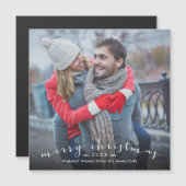 Chic Script Overlay Magnetic Christmas Foto Card Magnetkarte (Vorne/Hinten)