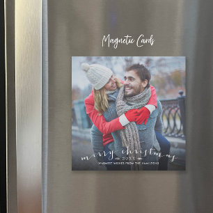 Chic Script Overlay Magnetic Christmas Foto Card Magnetkarte