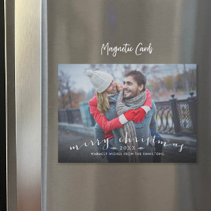 Chic Script Overlay Magnetic Christmas Foto Card Magnetkarte