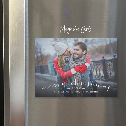 Chic Script Overlay Magnetic Christmas Foto Card Magnetkarte