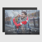 Chic Script Overlay Magnetic Christmas Foto Card Magnetkarte (Vorne/Hinten)