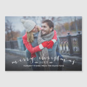 Chic Script Overlay Magnetic Christmas Foto Card Magnetkarte (Vorderseite)