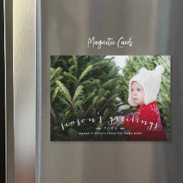 Chic Script Overlay Magnetic Holiday Foto Card Magnetkarte