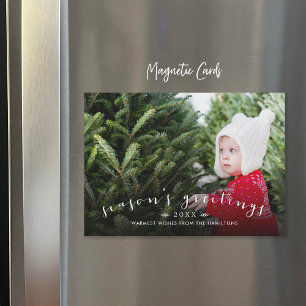 Chic Script Overlay Magnetic Holiday Foto Card Magnetkarte